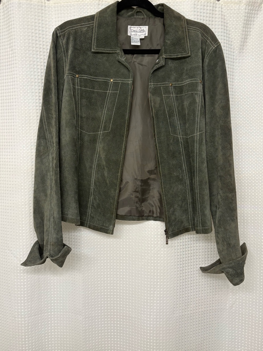 Live a Little 100% Leather Green Jacket Size L 70s Vintage Style